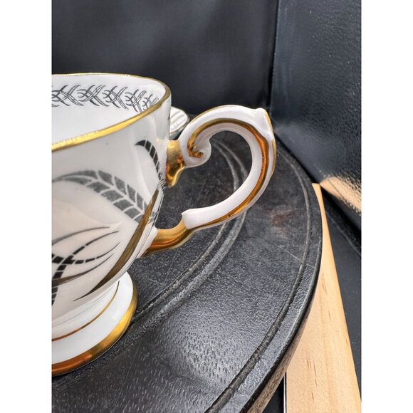Vintage Tuscan England Bone China Teacup & Saucer Set With Gold & Black Feather - Picture 9 of 10